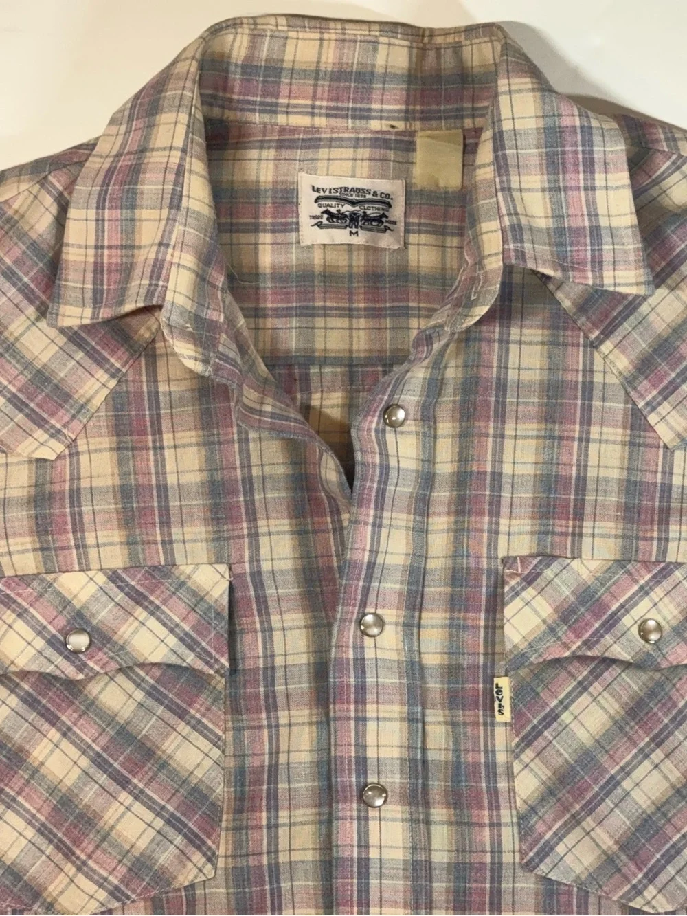 Levi’s Western Shirt Men’s Medium Vintage 90s Pearl Snap Pastel Plaid